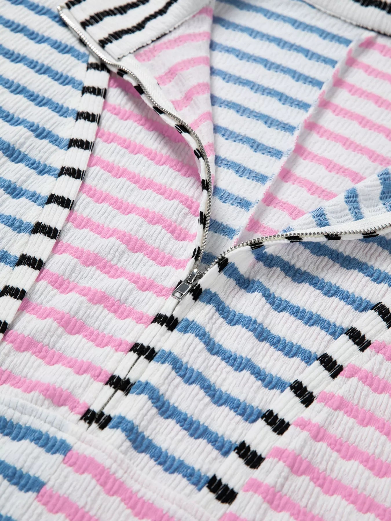 Striped Color Block Patchwork Half Zip Drop Shoulder Long Sleeve Top OutfitFlow