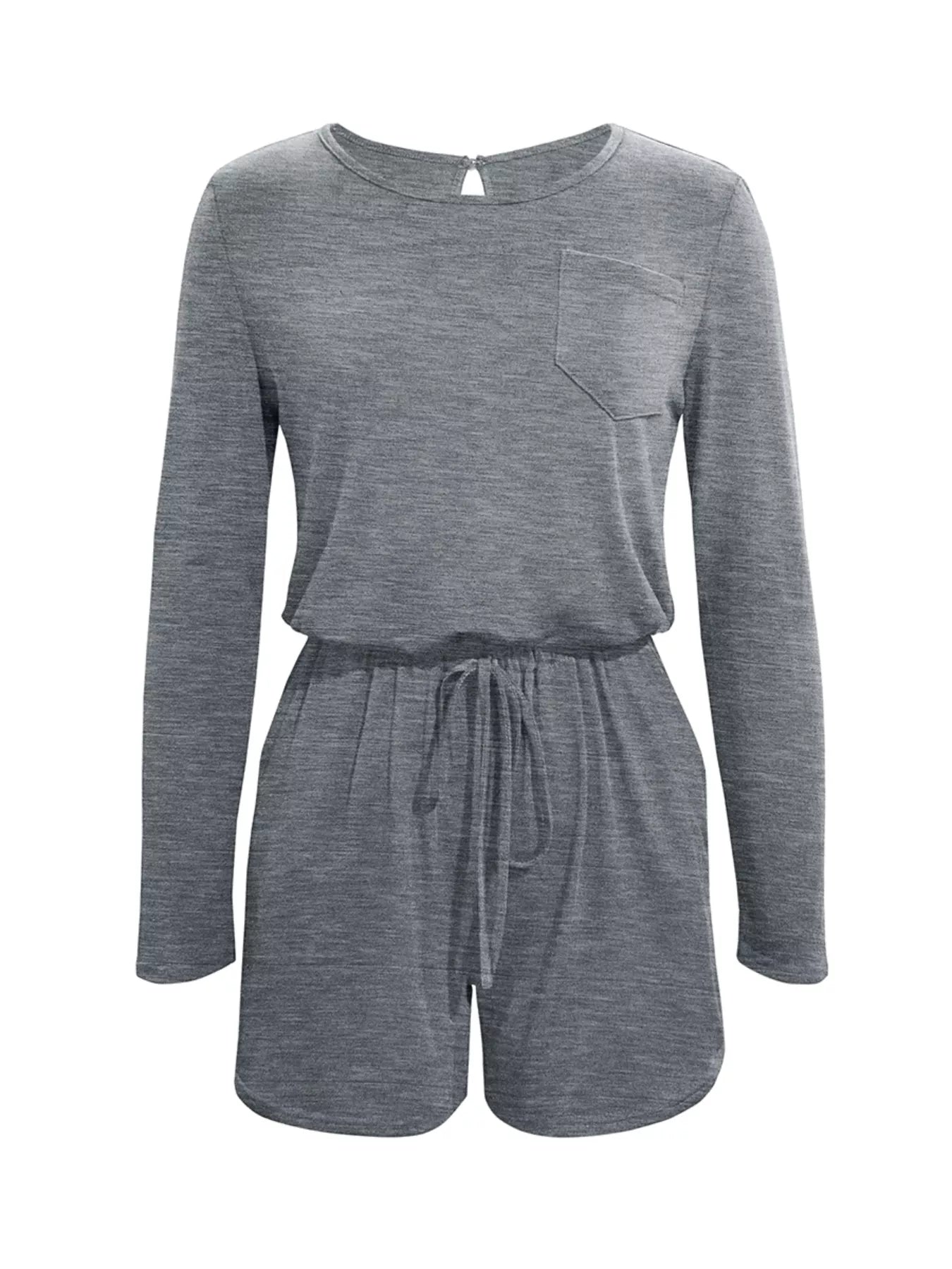 Long Sleeve Drawstring Romper OutfitFlow