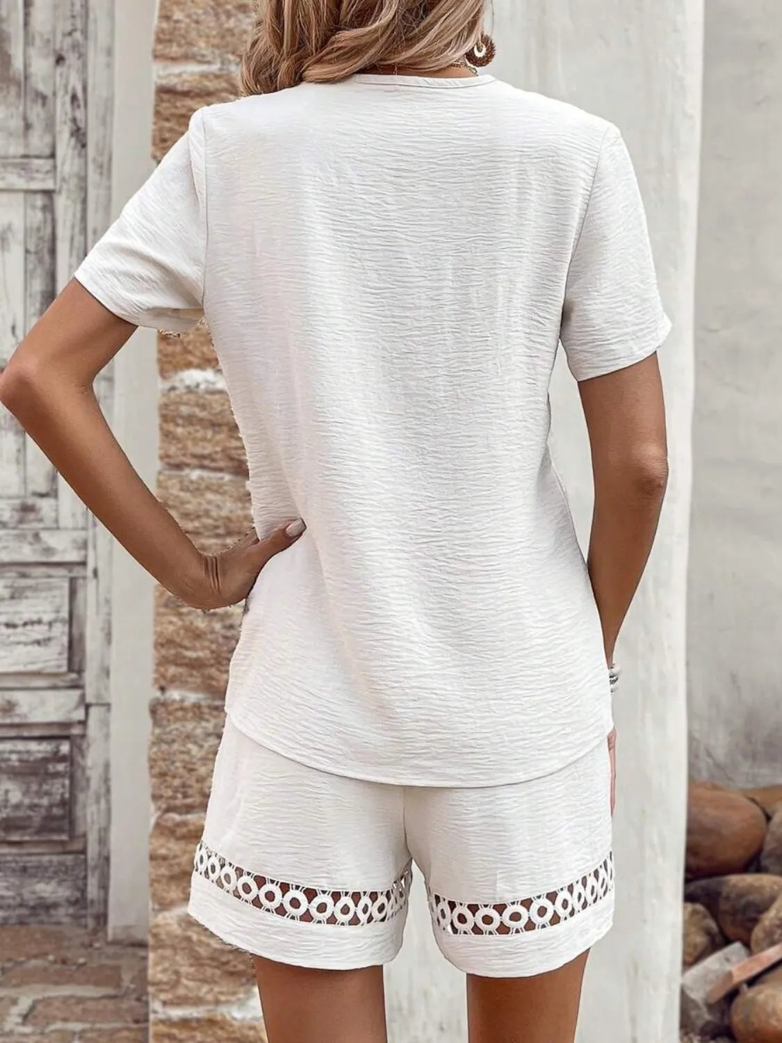 V Neck Short Sleeve Top and Shorts Set OutfitFlow