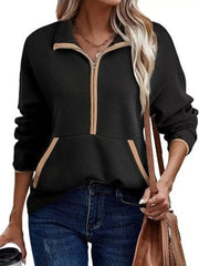 Half Zip Dropped Shoulder Sweatshirt Black OutfitFlow