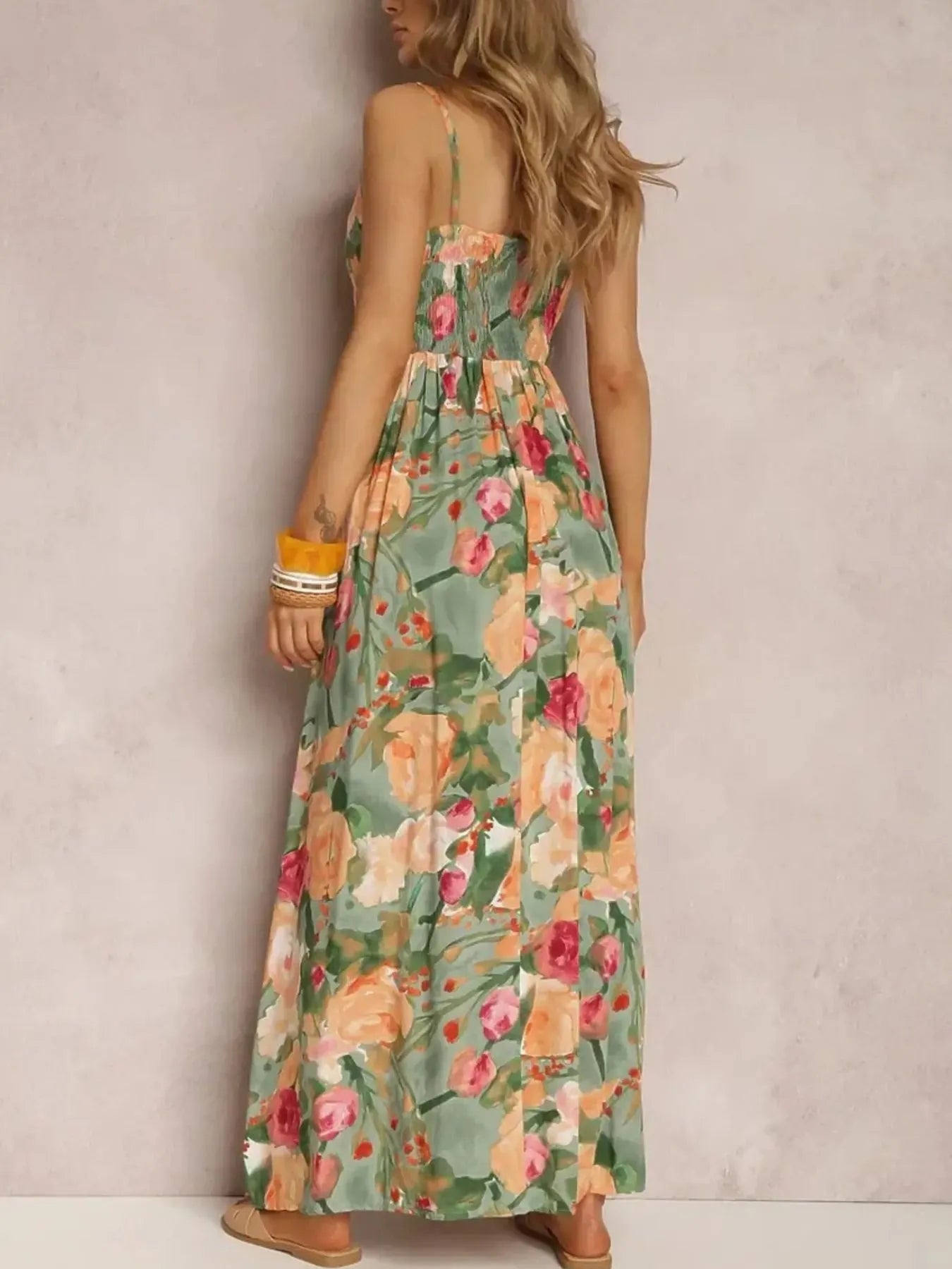 Floral Print Surplice Spaghetti Strap Maxi Dress OutfitFlow