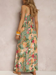 Floral Print Surplice Spaghetti Strap Maxi Dress OutfitFlow