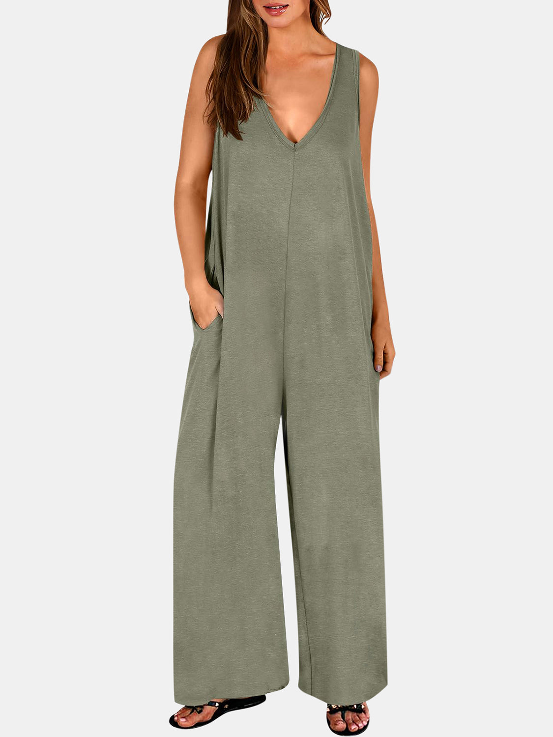 Outfit Flow - Full Size V-Neck Wide Strap Jumpsuit