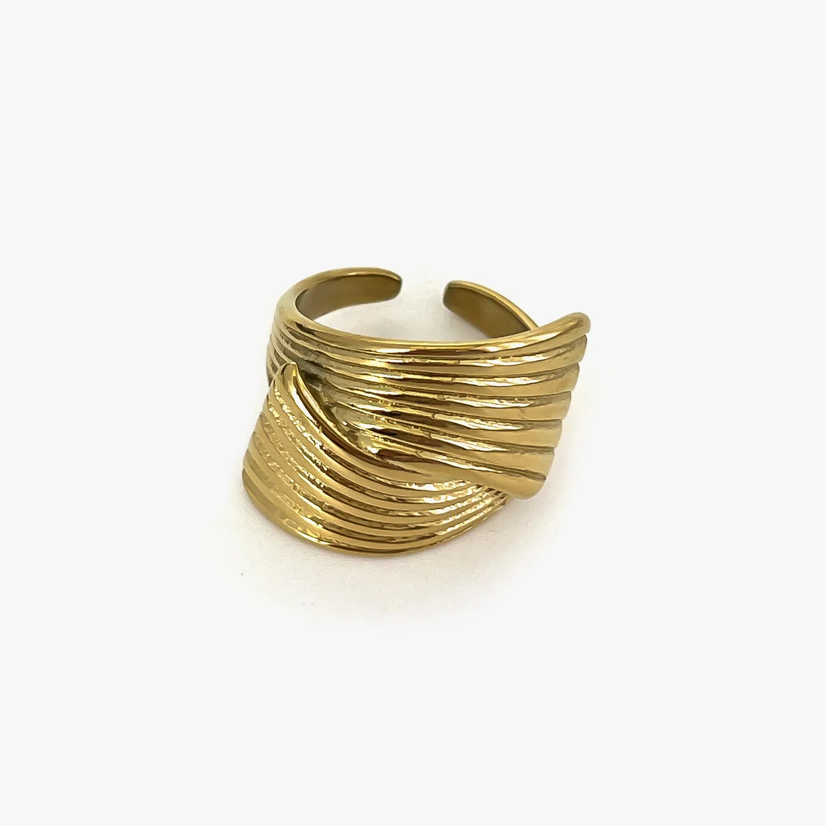 2-Piece Stainless Steel Textured Wave Ring OutfitFlow