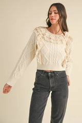 MABLE Ruffled Lace Crochet Sweater Trendsi