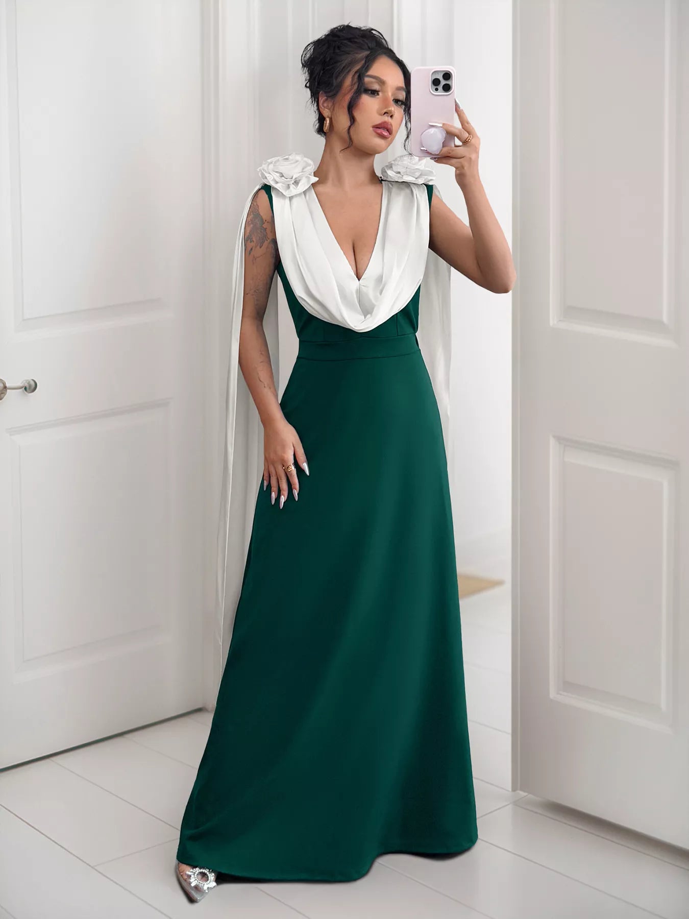 Floral Applique Two Tone Maxi Dress OutfitFlow