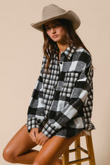 Outfit Flow - BiBi Plaid Fleece Button Down Long Sleeve Shirt