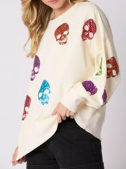 Halloween Colorful Skull Sequin Oversized Sweatshirt OutfitFlow
