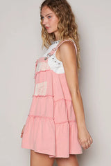 POL Lace Patchwork Detail Denim Overall Dress OutfitFlow