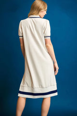 Umgee Side Slit Contrast Trim Short Sleeve Dress OutfitFlow