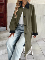 Contrast Collar Button Up Coat Trendsi
