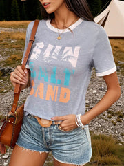 Letter Graphic Round Neck T-Shirt OutfitFlow