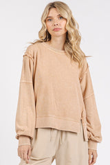 Mittoshop Side Slit Exposed Seam Round Neck Sweatshirt OutfitFlow
