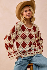 BiBi Diamond Crochet Knit Top OutfitFlow