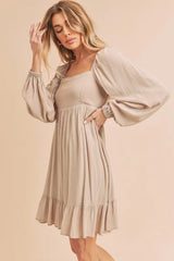 Aemi + Co Ruffled Hem Square Neck Balloon Sleeve Mini Dress OutfitFlow
