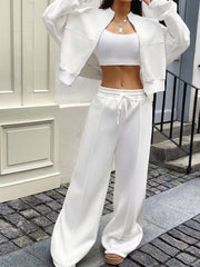 Zip Up Jacket & Wide Leg Pants Set OutfitFlow