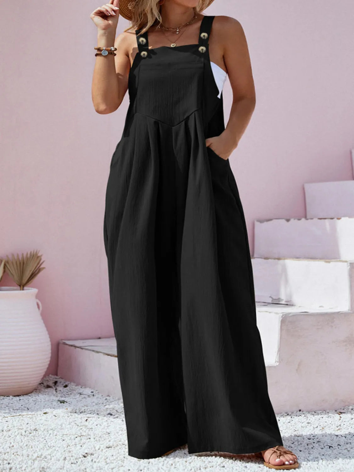 Plus Size Square Neck Wide Leg Overalls OutfitFlow