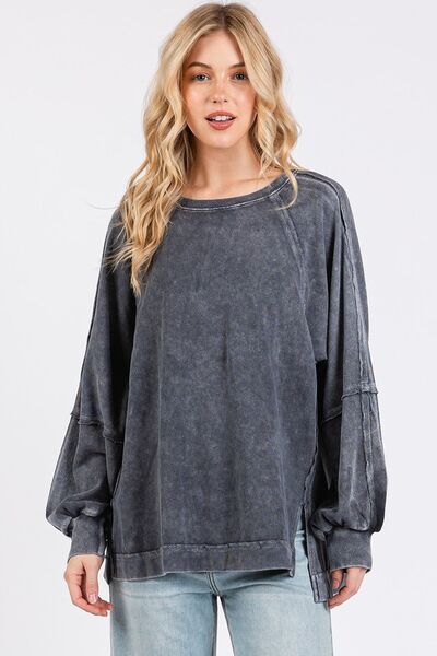 Mittoshop Mineral Wash Raglan Long Sleeve Oversized Top OutfitFlow