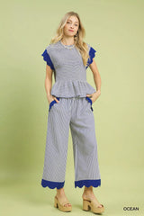 Umgee Stripe Scallop Hem Wide Leg Pants Trendsi