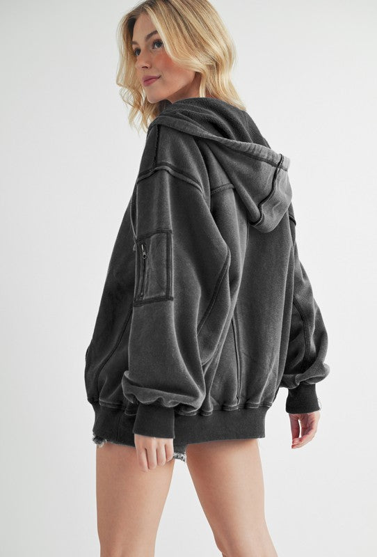 Outfit Flow - Aemi+Co Exposed Seam Zip Up Drawstring Hooded Jacket