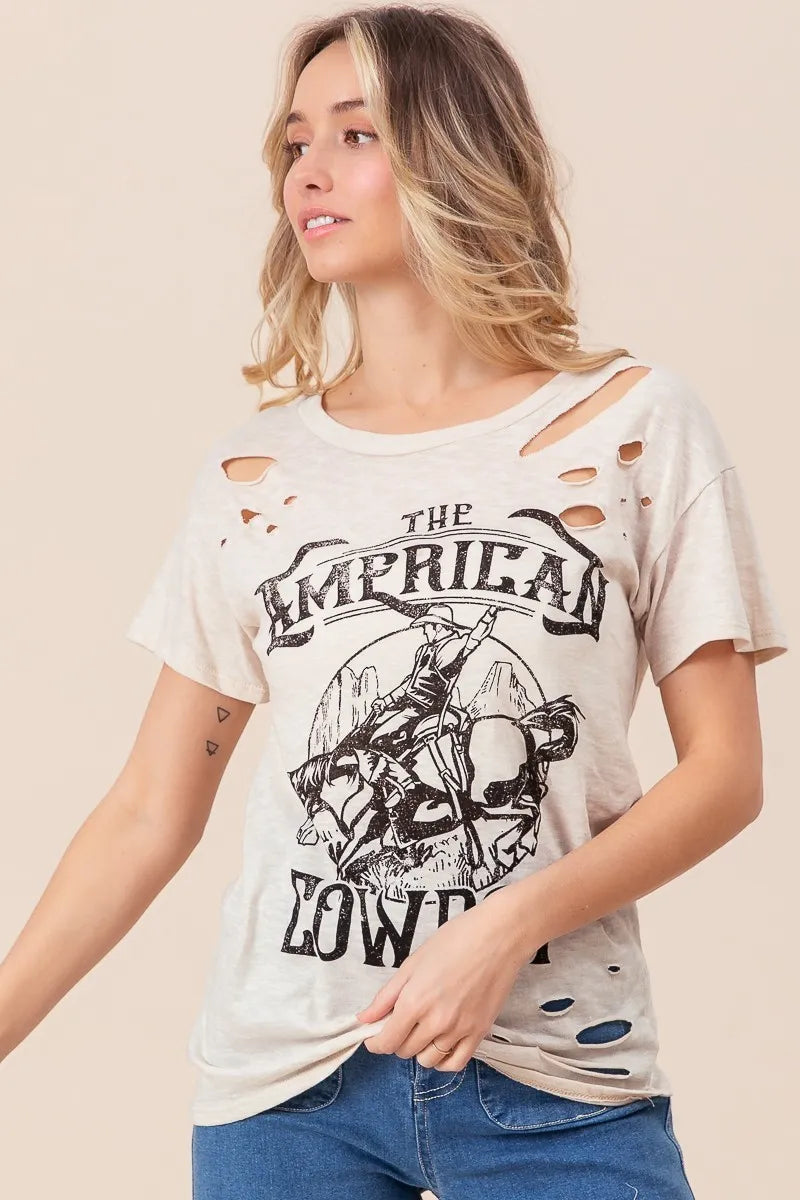 BiBi Cotton Slub Laser Top American Cow Boy Graphic OutfitFlow