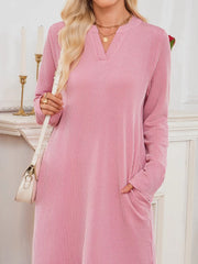Casual Ribbed Knit Long Sleeve Dress Trendsi