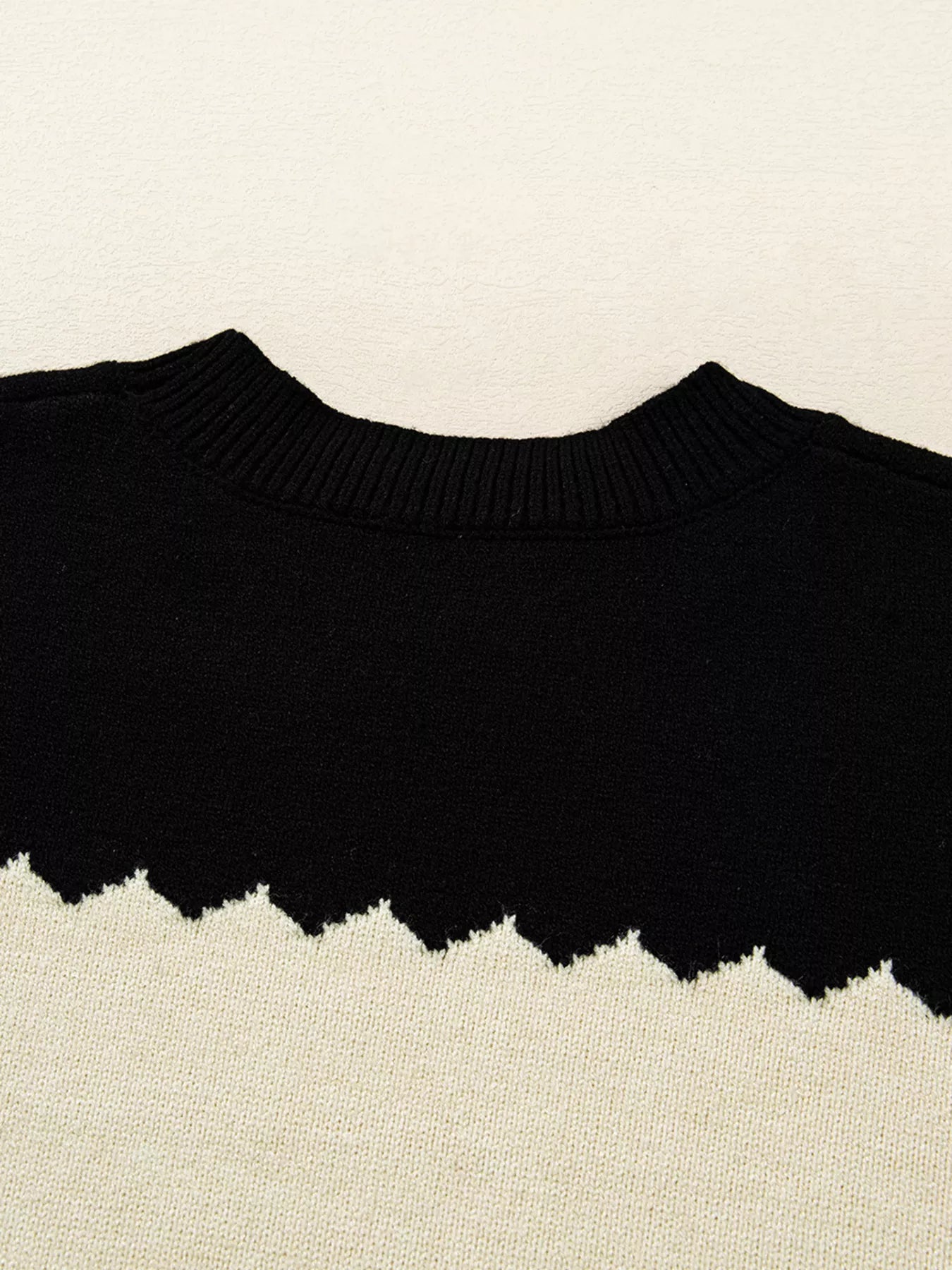 Color Block Crew Neck Drop Shoulder Sweater OutfitFlow