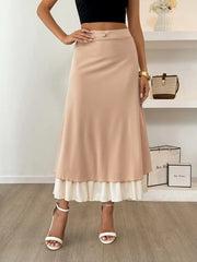Layered Midi Skirt with Contrast Hem Detail Khaki OutfitFlow
