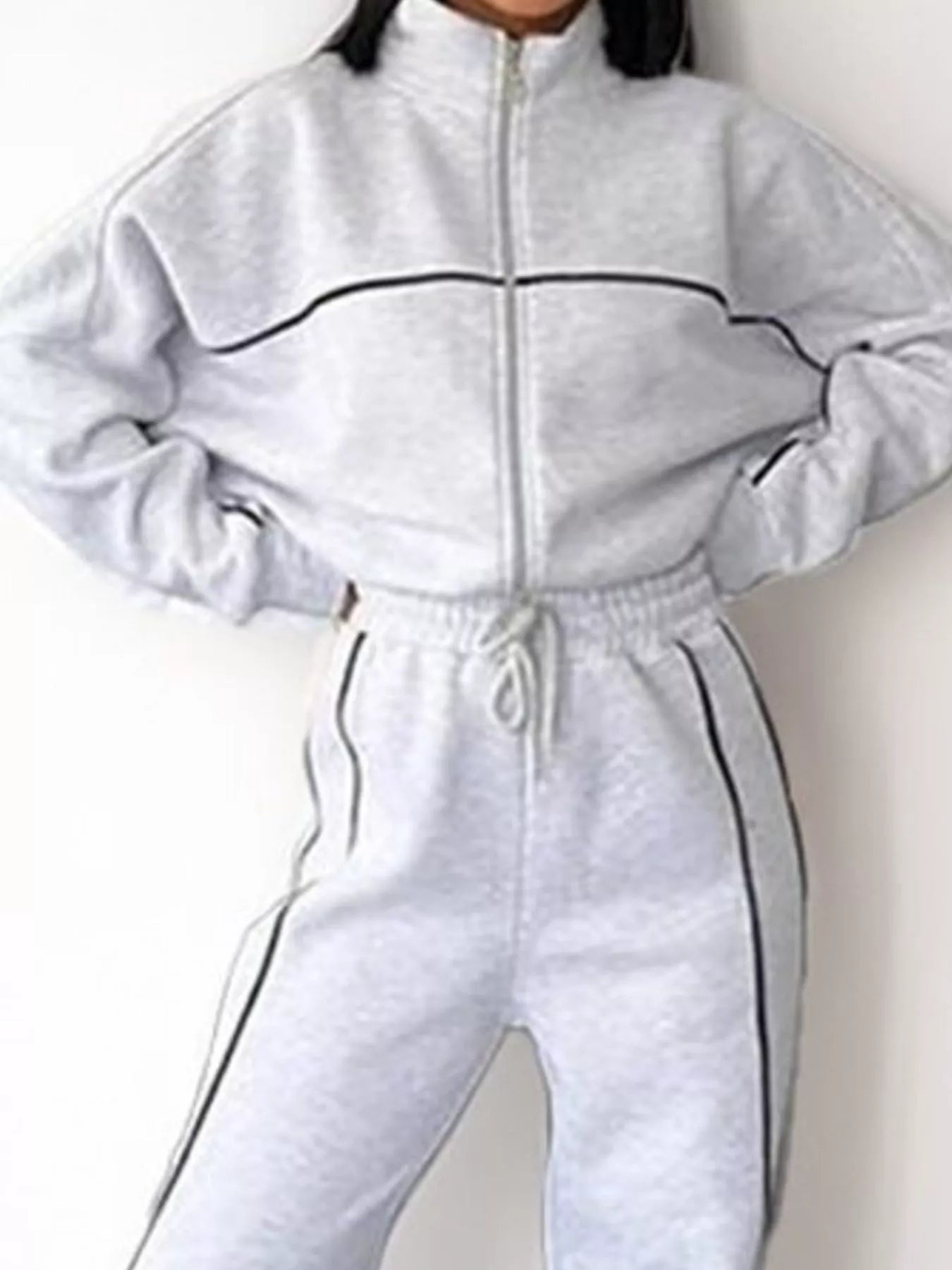 Full Size Zip Up Long Sleeve Top and Pants Set Plus Size OutfitFlow