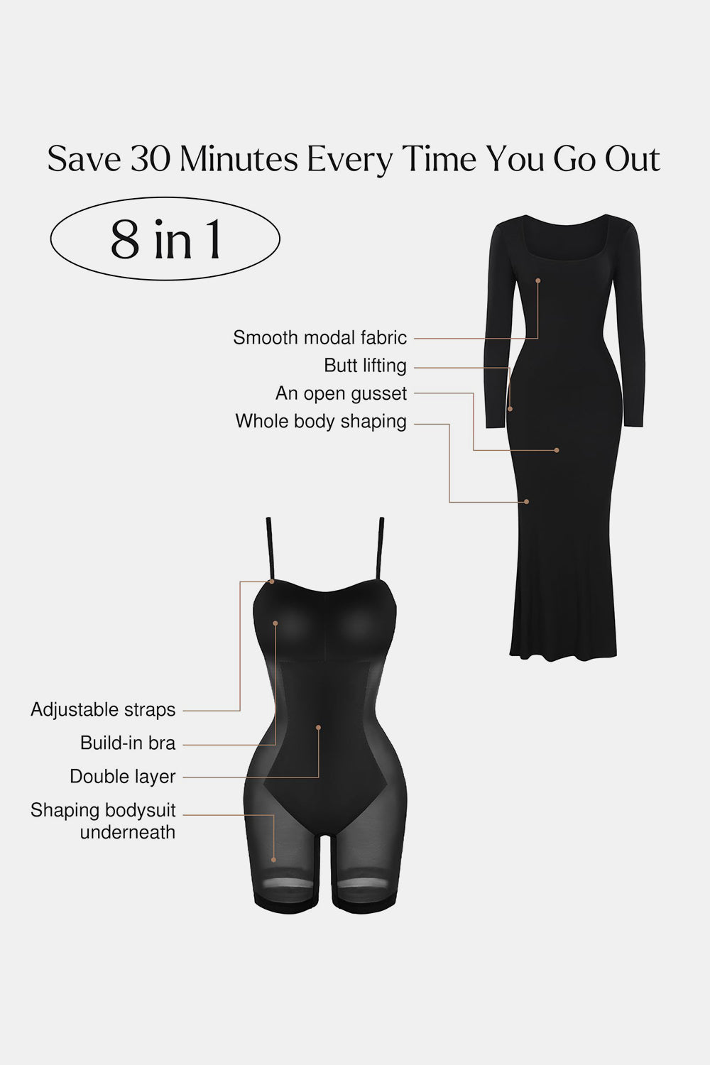 Outfit Flow - Basic Bae Built-In Shapewear Square Neck Long Sleeve Maxi Dress