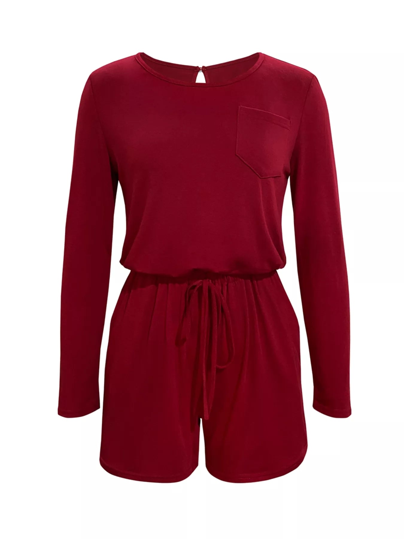Long Sleeve Drawstring Romper OutfitFlow