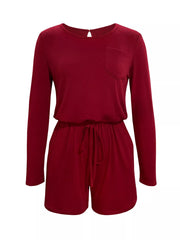 Long Sleeve Drawstring Romper OutfitFlow