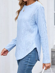 Diamond Pattern Knit Long Sleeve T-Shirt Trendsi