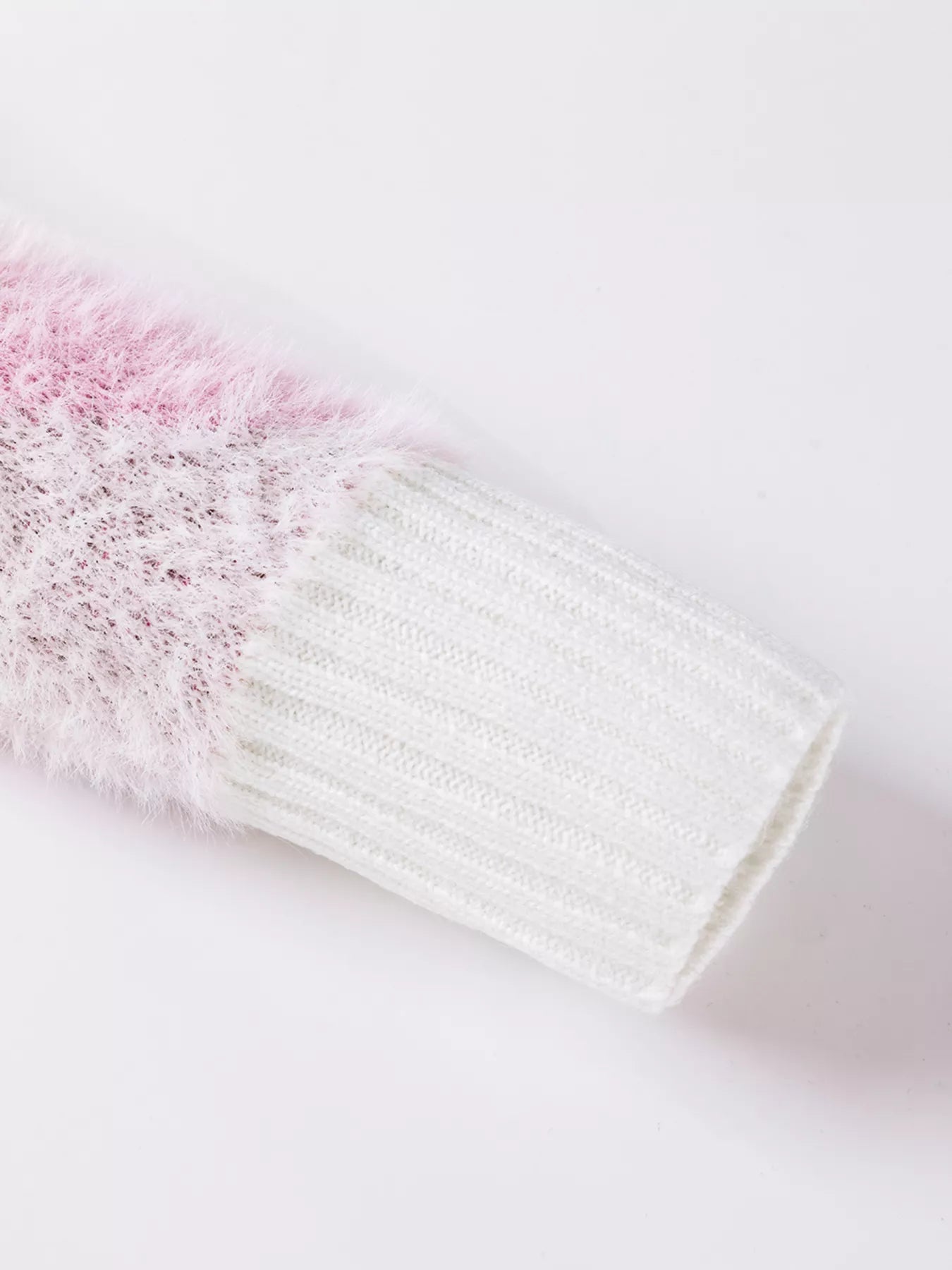 Heart Leopard Pearled Ribbed Trim Fuzzy Sweater OutfitFlow