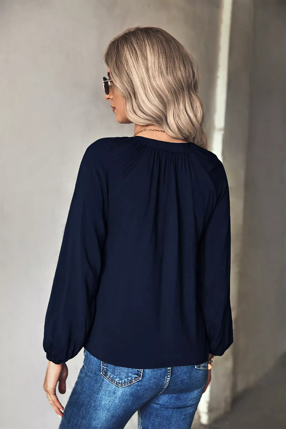 Tie Neck Long Sleeve Blouse OutfitFlow