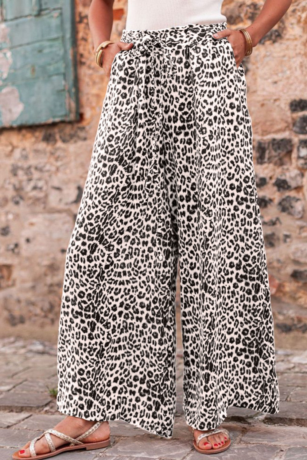 Outfit Flow - Leopard Drawstring Wide Leg Pants