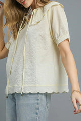 Umgee Peter Pan Collar Short Sleeve Blouse OutfitFlow