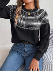 Outfit Flow - Contrast Round Neck Long Sleeve Sweater