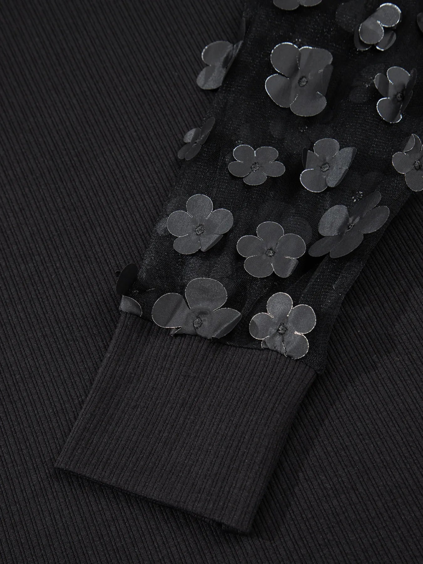 Flower Sheer Sleeve V-Neck Blouse OutfitFlow
