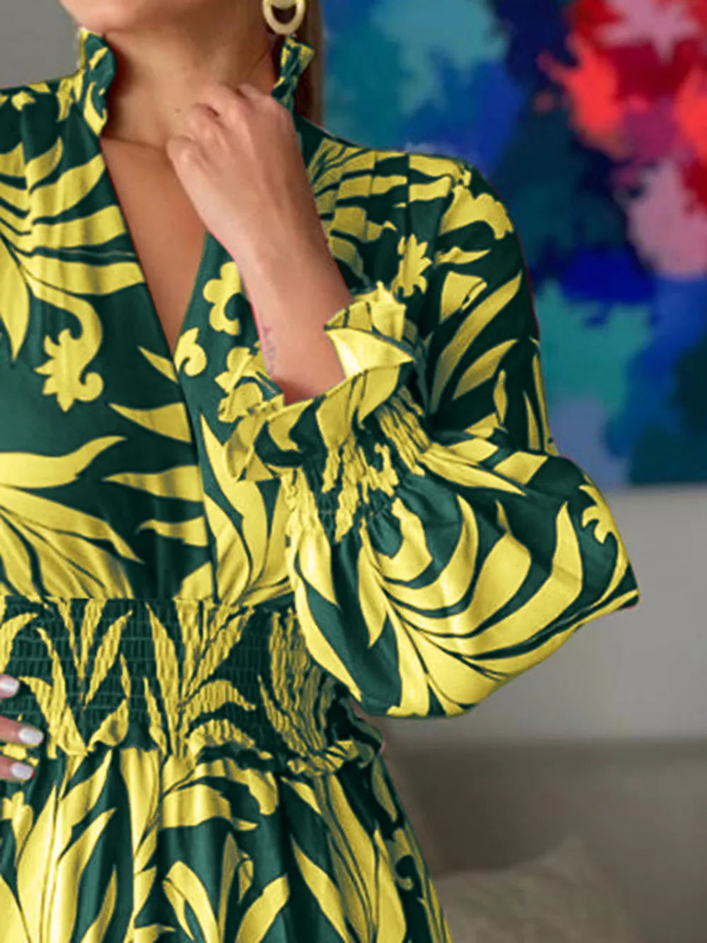 Printed Flounce Sleeve Maxi Dress OutfitFlow