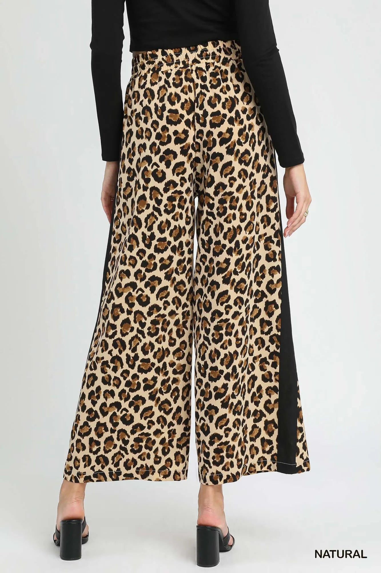 Umgee Leopard Print Wide-Leg Drawstring Pants OutfitFlow