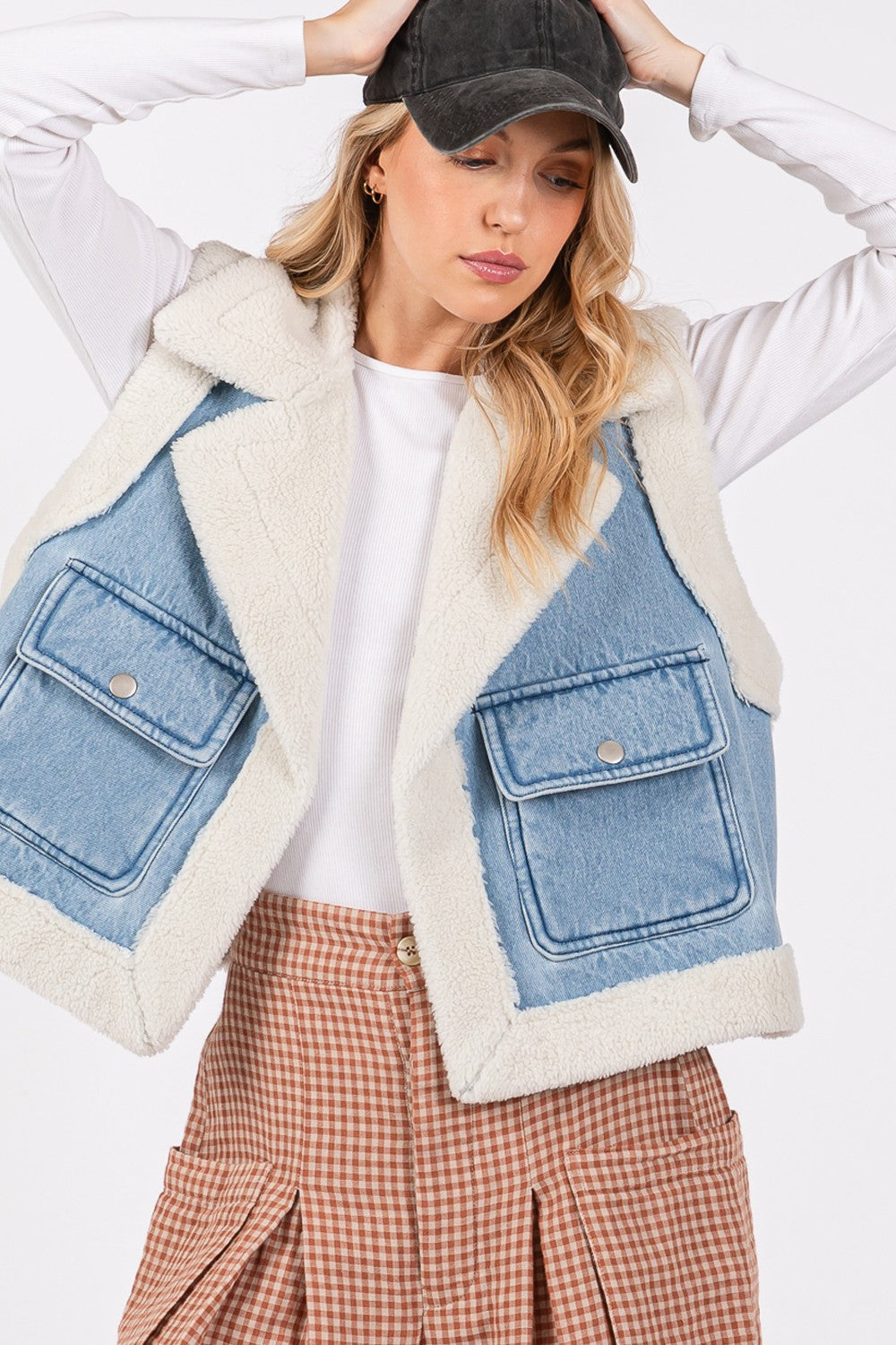 Outfit Flow - SAGE + FIG Pocketed Collared Neck Sherpa Vest