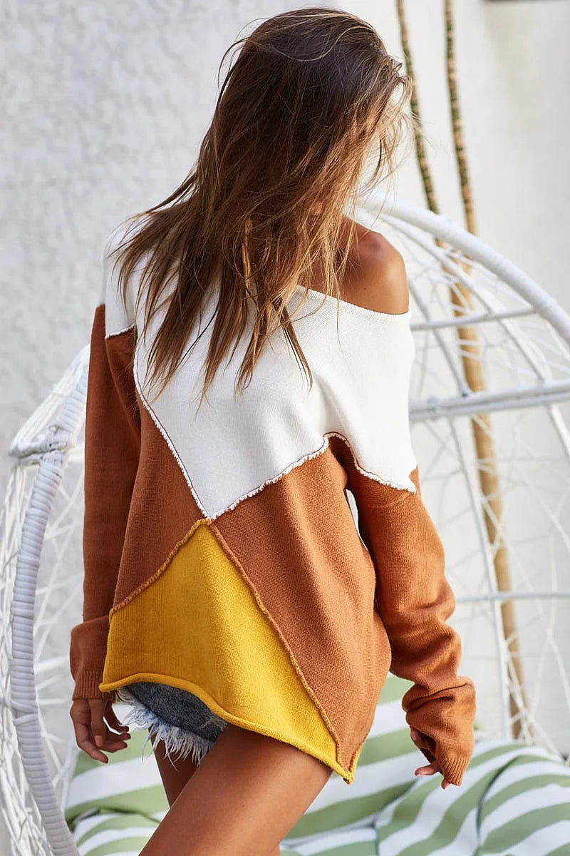 BiBi Color Block Geometric Sweater OutfitFlow