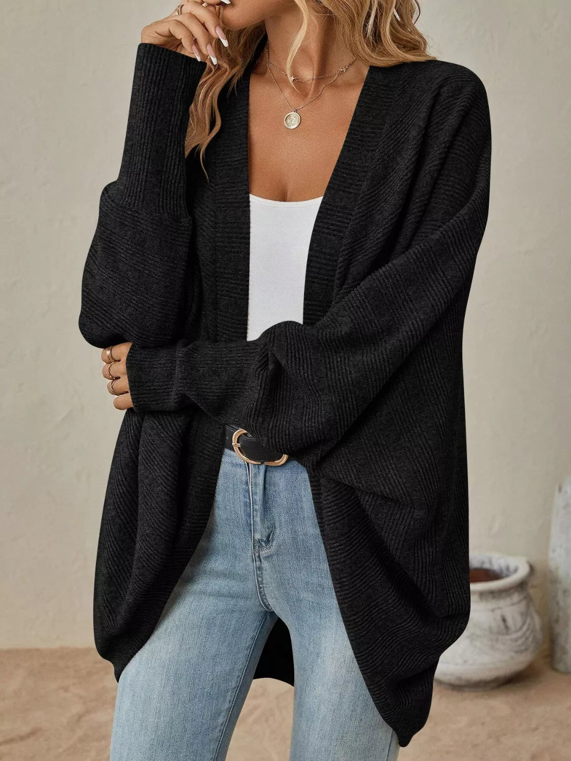 Casual Knit Open Front Cardigan Trendsi