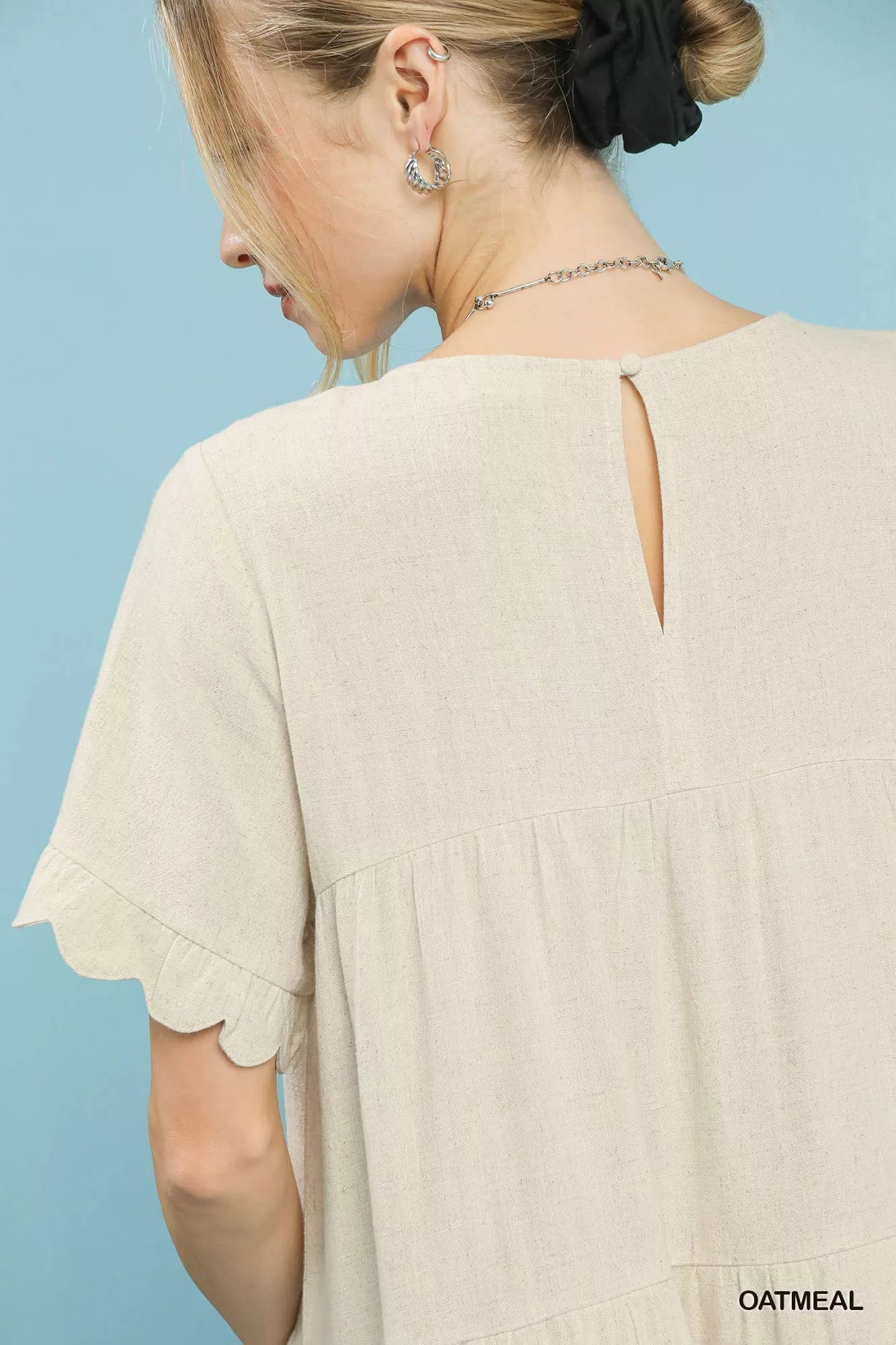 Umgee Linen Tiered Babydoll Dress with Ruffle Sleeves OutfitFlow