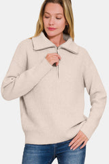 Outfit Flow - Zenana Half Zip Long Sleeve Sweater