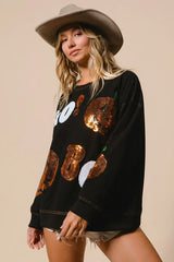 BiBi Halloween Theme Sequin Embroideries Sweatshirt Trendsi