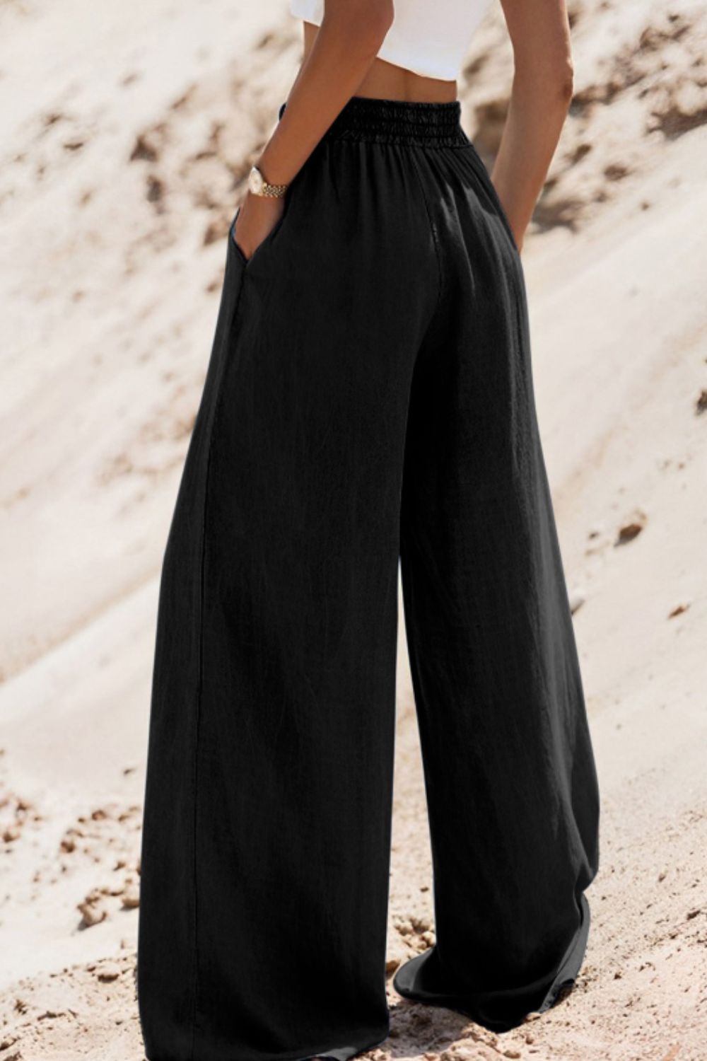 Drawstring Wide Leg Jeans Black OutfitFlow