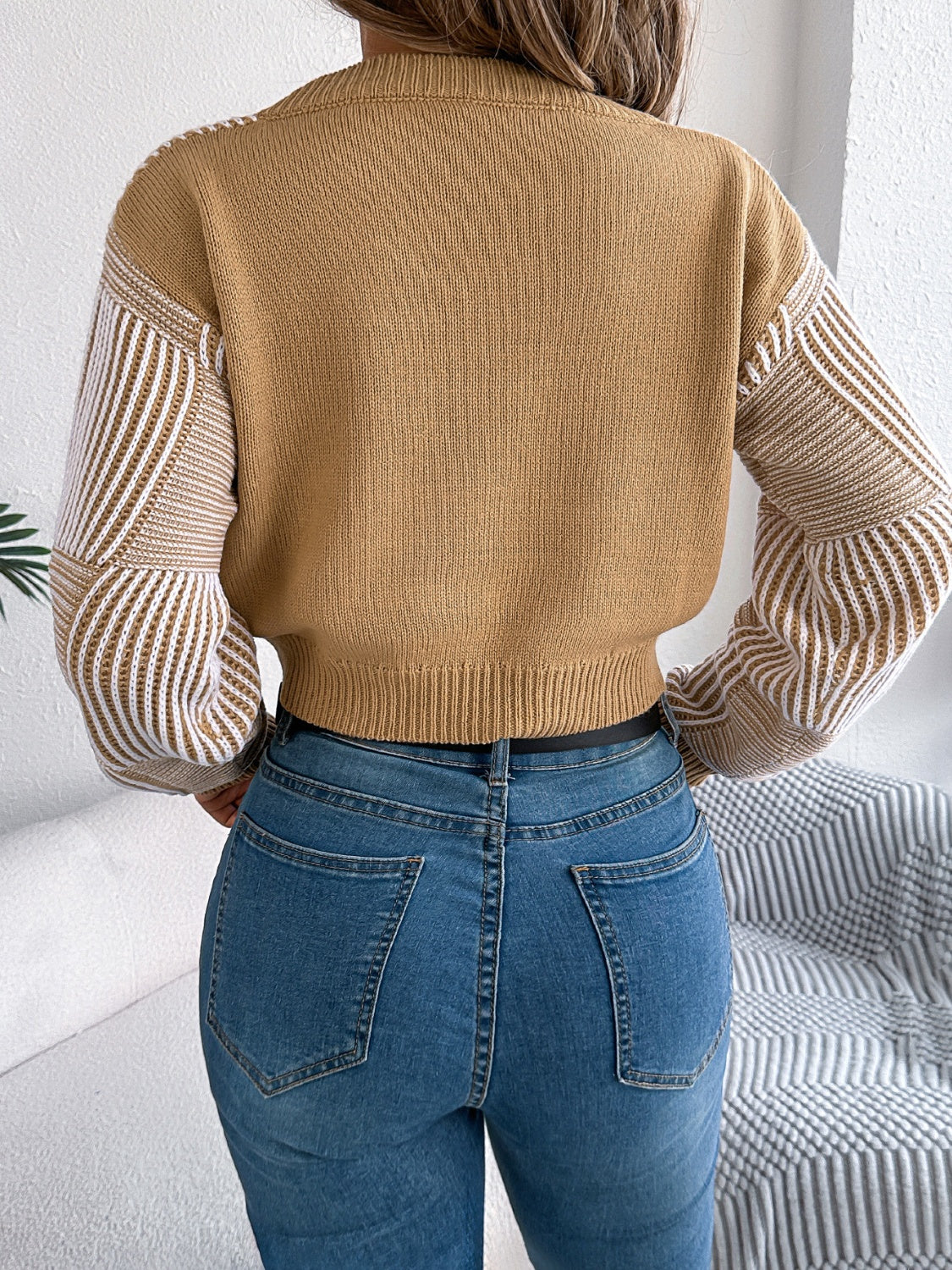 Outfit Flow - Striped V-Neck Long Sleeve Sweater