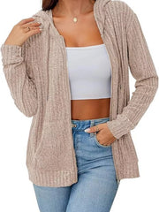 Ribbed Zip Up Hooded Outerwear Light Brown Trendsi